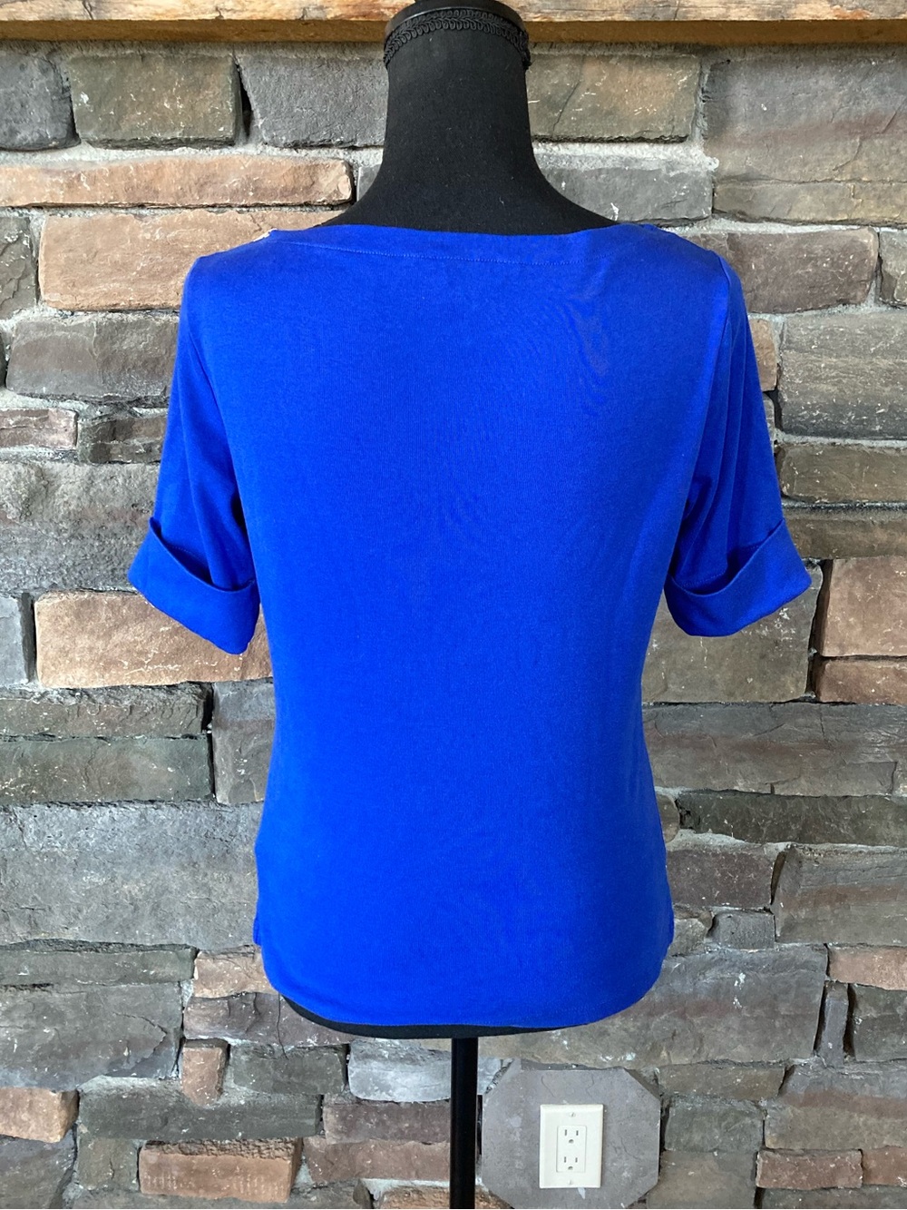 Lauren Ralph Lauren Preppy Royal Blue Cotton Knit 1/4 Sleeve Top - Picture 4 of 7